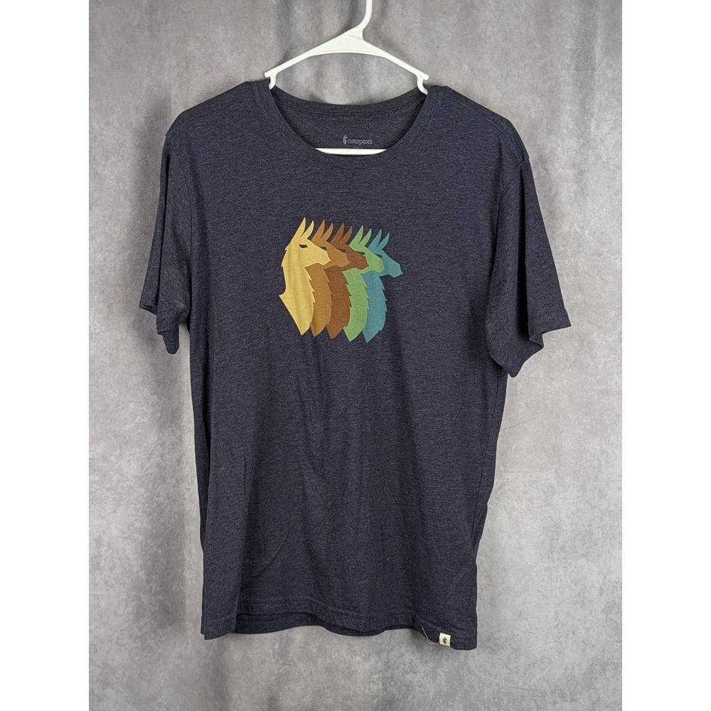 Cotopaxi Mens Llama Graphic Tee Shirt Navy Charcoal Heather Short Sleeve M-C219